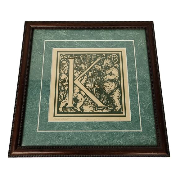 Fenix Press Other - Vintage Hans Weiditz Renaissance Cherub "K" Alphabet Print Framed 11x11 Fenix